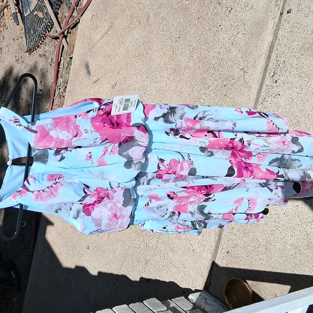 JCPenney Vibrant Pink and Gray Floral Dress